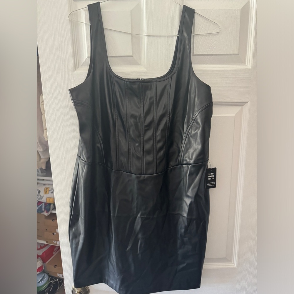Faux leather scoop neck corset dress new with tags